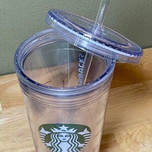 Starbuck’s Coffee Tumbler 20 oz. Clear Double Wall Acrylic With Lid & Straw 2016